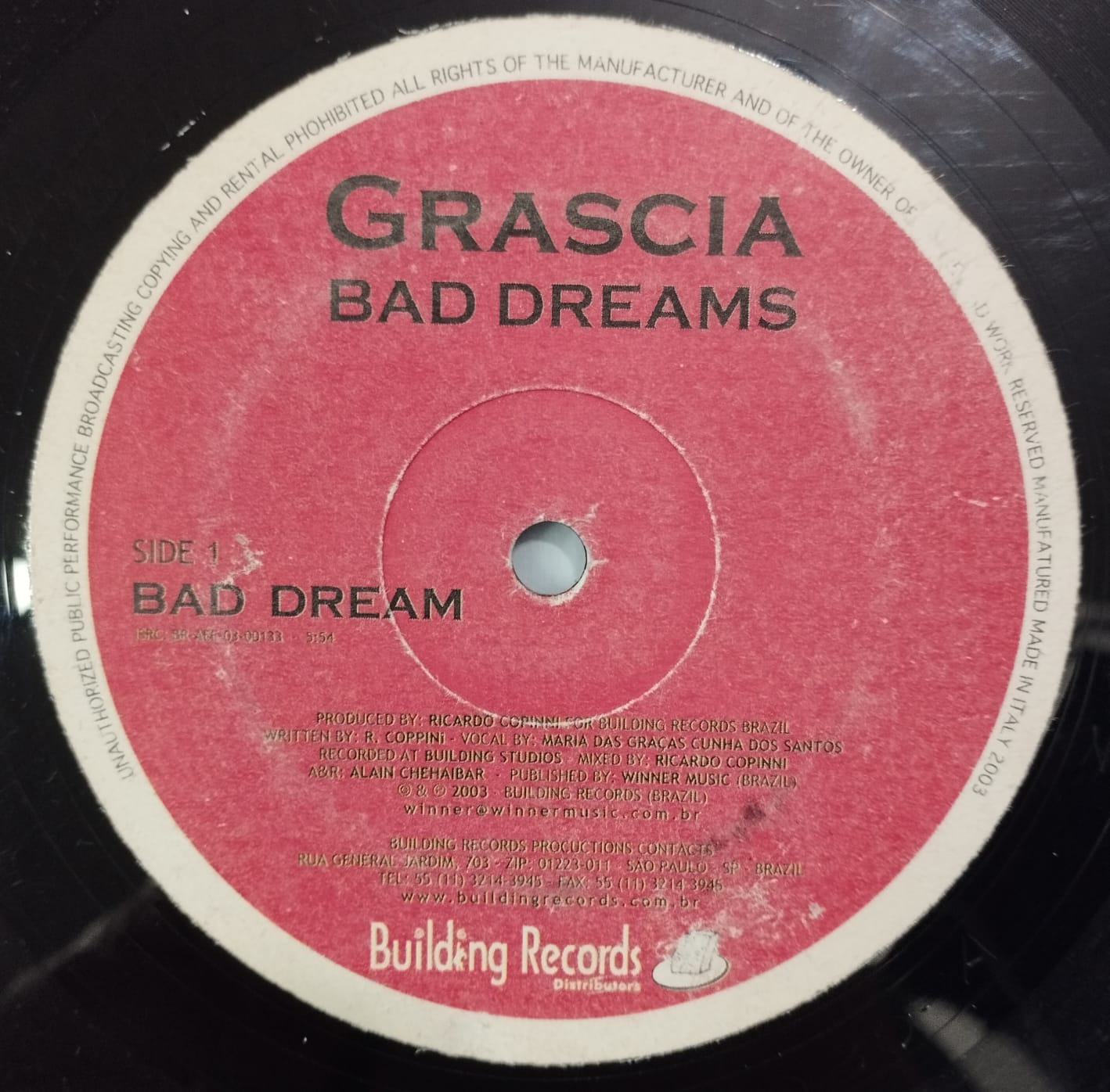 Grascia ‎– Bad Dreams (Single, Sided)