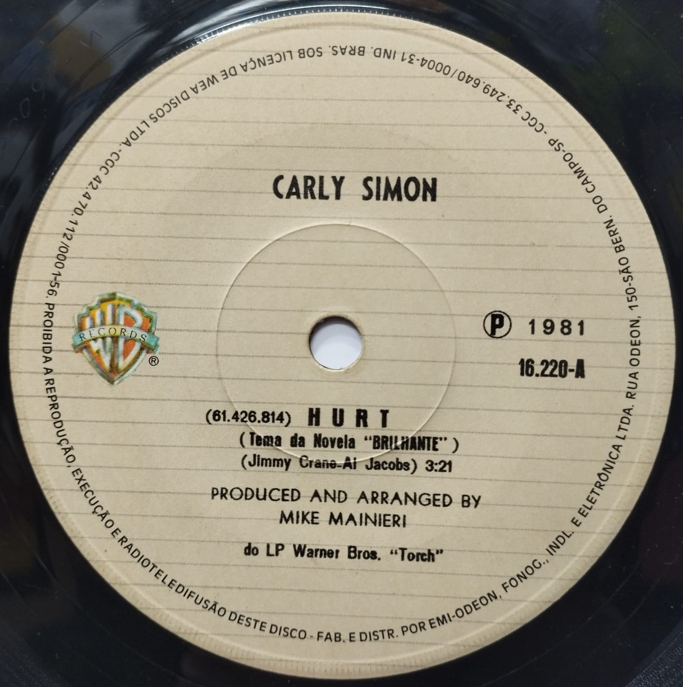 Carly Simon ‎– Hurt (Compacto)