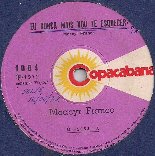 Moacyr Franco - Eu Nunca Mais Vou Te Esquecer / Pelé Agradece (Compacto)