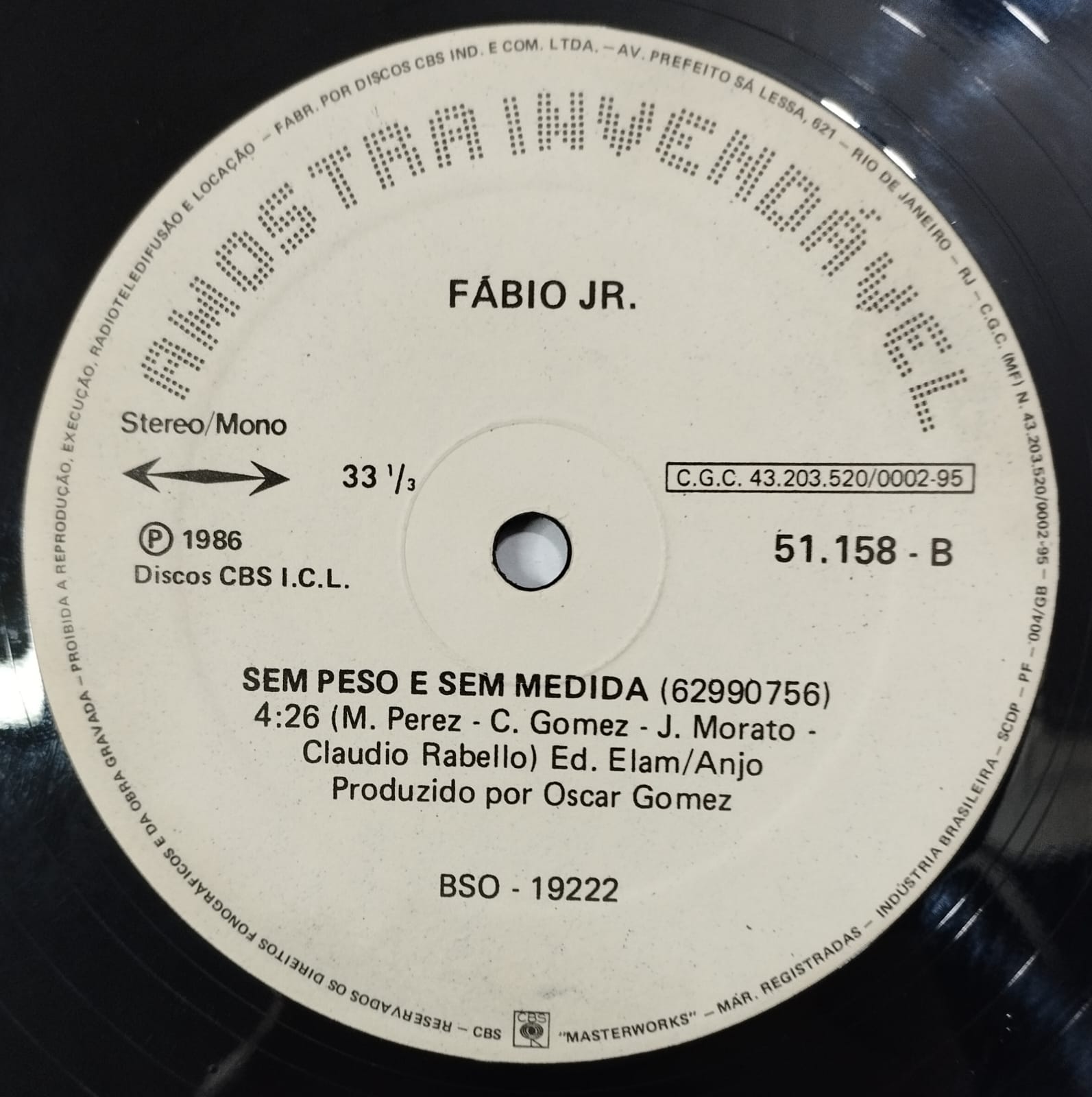 Fábio Jr. ‎– Sem Peso e Sem Medida (Single, Promo)