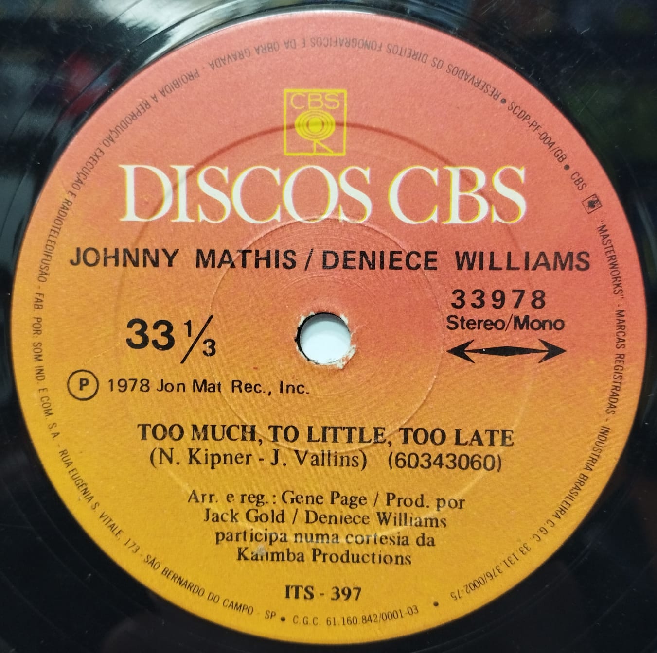 Johnny Mathis & Deniece Williams - Too Much, To Little, Too Late (Compacto)