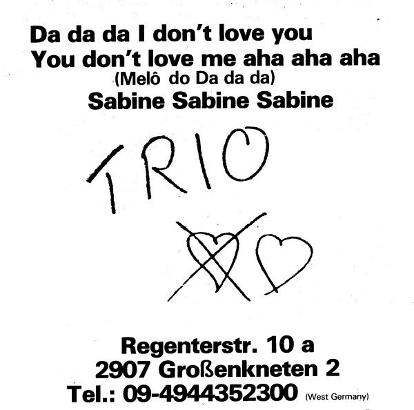 Trio ‎– Da Da Da I Don't Love You You Don't Love Me Aha Aha Aha (Compacto)